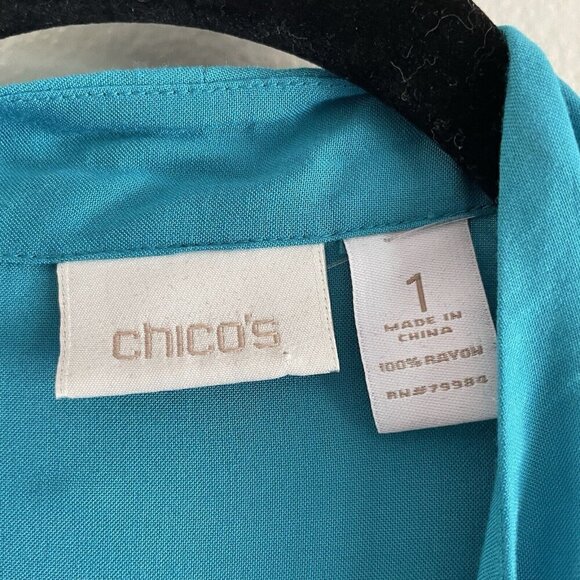 Chicos Women SZ 1/Small Turquoise Blue Open Drape Front Zip Pocket Blazer Jacket - Picture 6 of 8